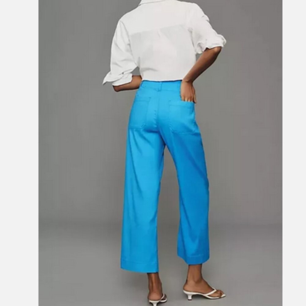 Anthropologie Maeve 25 The Colette Cropped Wide-Leg Pants Linen Sky Blue NWT - Picture 3 of 4